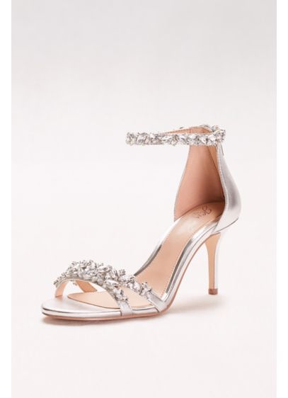 Crystal-Embellished Metallic Ankle Strap Heels | David's Bridal
